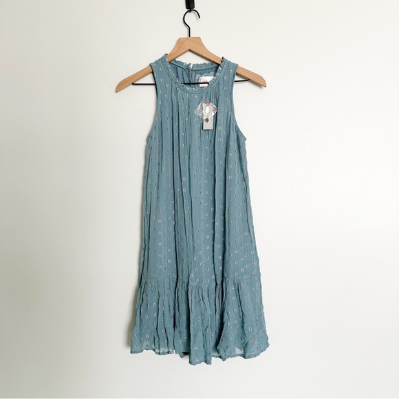 Anthropologie Natalie Flounced Blue & Silver Patterned Shift Dress - Picture 5 of 10